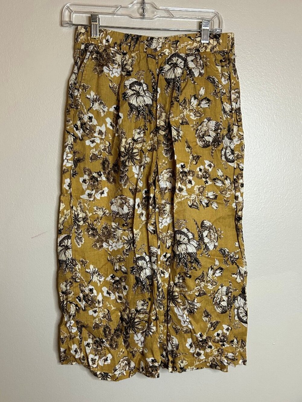 Elie Tahari Pants Womens Small Pull On Wide Leg Cropped Floral Earthy Linen